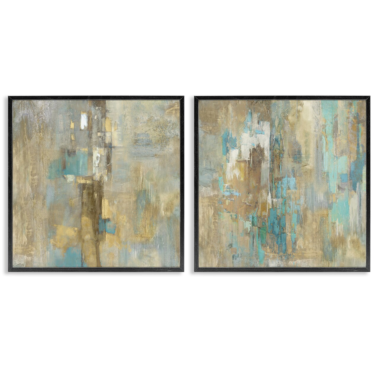 Stupell Industries Blue & Rustic Gold Composition 2pc Framed Giclee Wall Art Set Design by Justin Turner